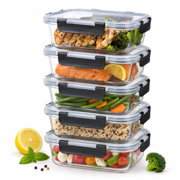 5-piece glass food storage container set with airtight lids
