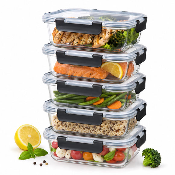 5-piece glass food storage container set with airtight lids