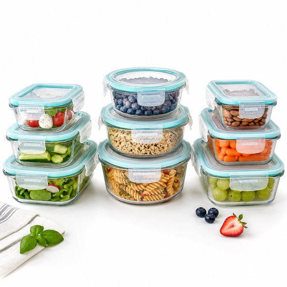 9-piece glass food storage containers with airtight lids