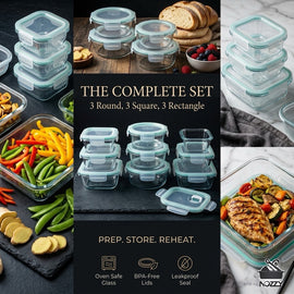 9-Piece Glass Food Storage Container Set with Airtight Lids – Various Sizes - 0