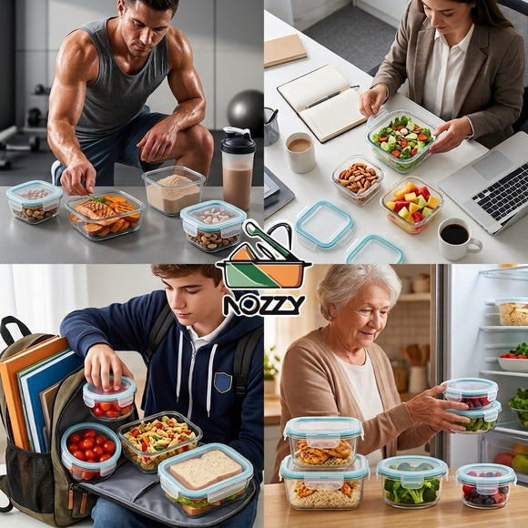 9-Piece Glass Food Storage Container Set with Airtight Lids – Various Sizes