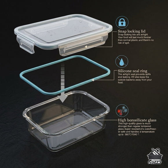 9-Piece Glass Food Storage Container Set with Airtight Lids – Various Sizes