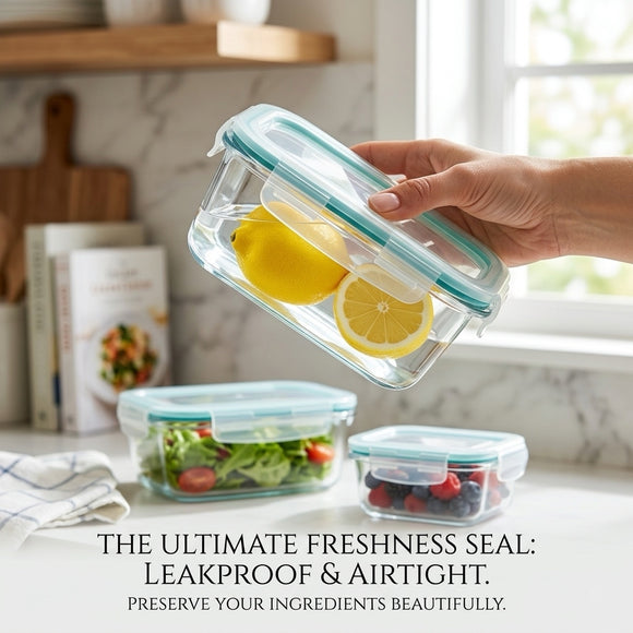 9-Piece Glass Food Storage Container Set with Airtight Lids – Various Sizes