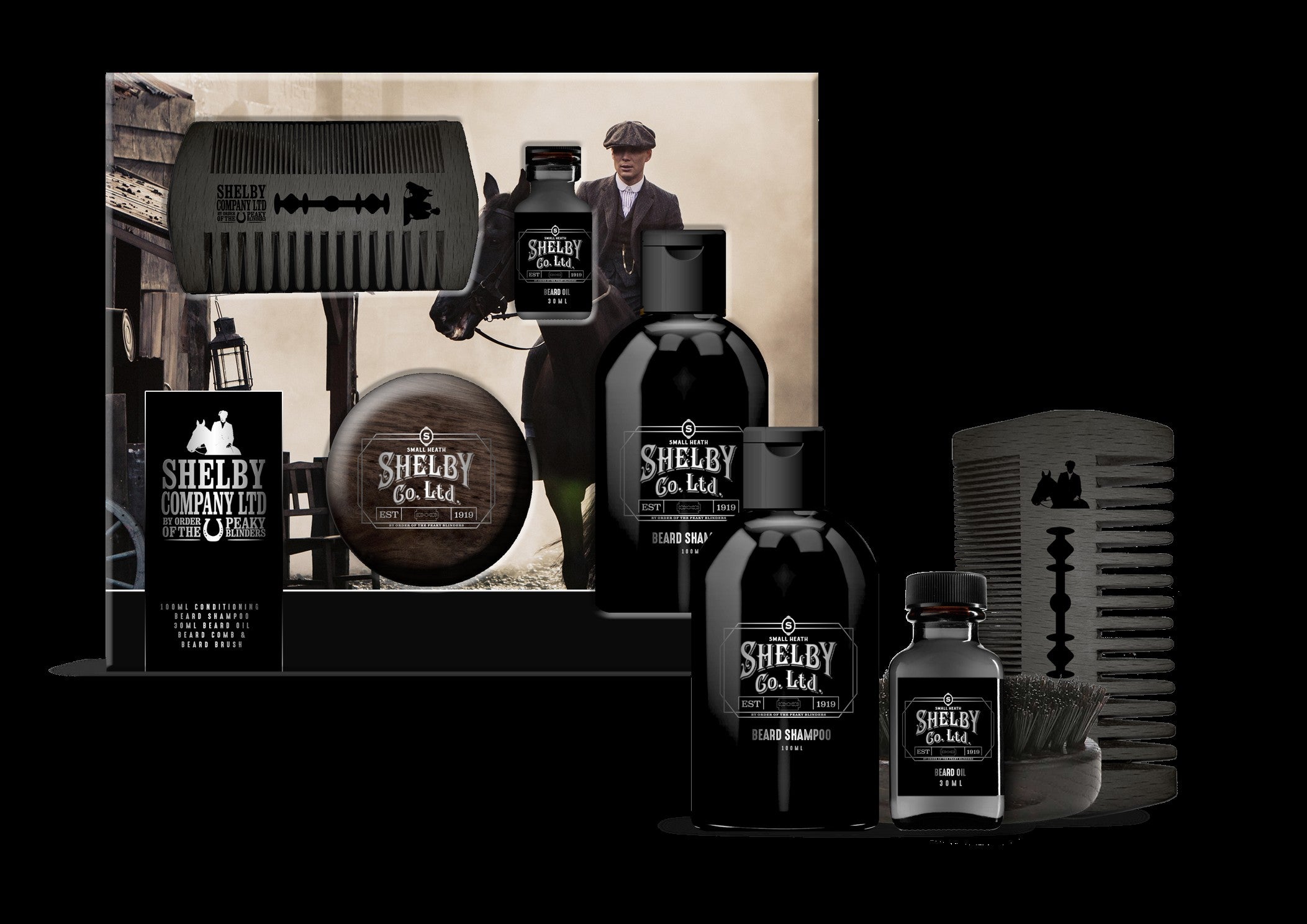 PEAKY BLINDERS 250ML BEARD SHAMPOO, 30ML BEARD OIL, BEARD COMB & BRUSH