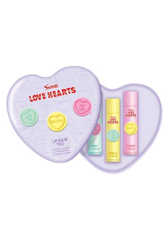 Swizzels Love Hearts Lip Balm Trio Perfect Gift Tin CHERRY, MINT & VANILLA