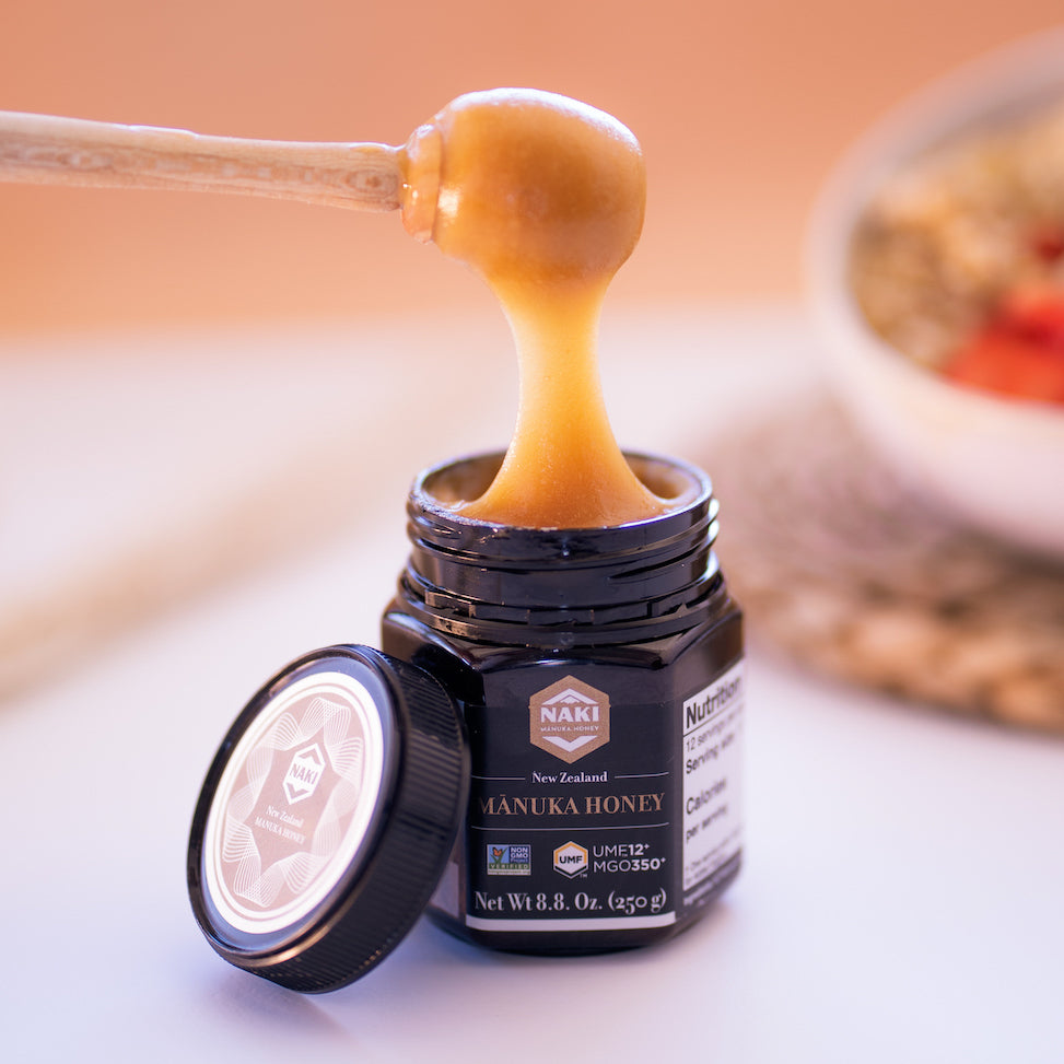 NAKI Manuka Honey Harvested, Tested. Traceable. Certified 100% New Zealand Honey | International Gold Award Winner UMF 12+ | MGO 350+ | 250 grams