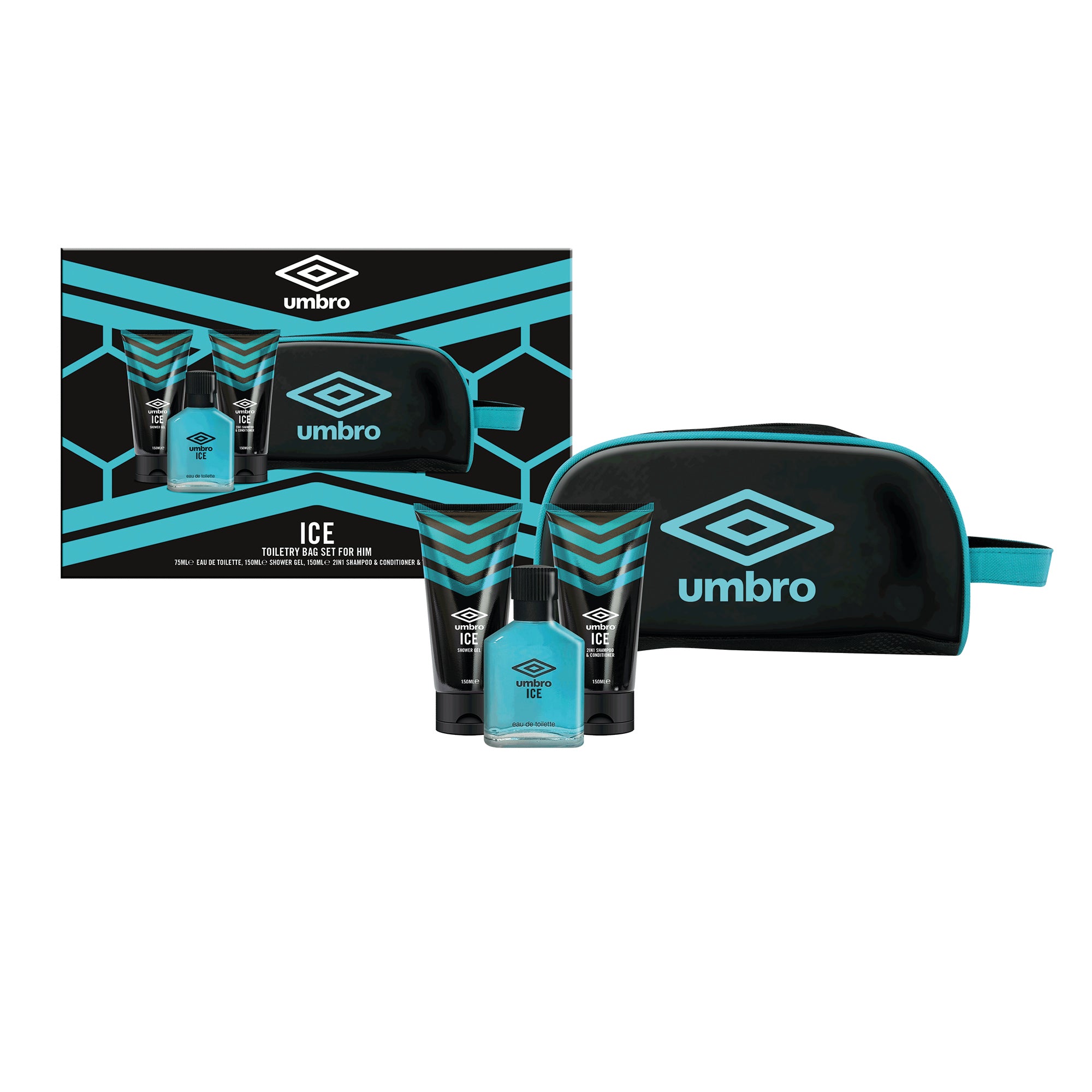 Umbro Ice Toiletry Bag, Edt 75ml, Shampoo & Cond 150ml And Shower Gel 150ml