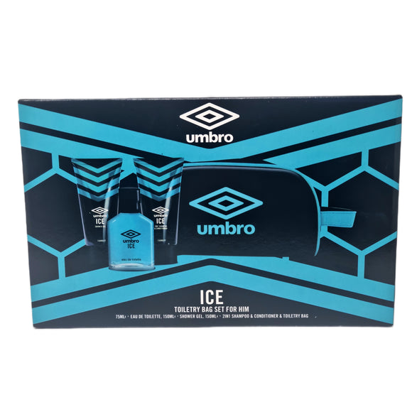Umbro Ice Toiletry Bag Gift Set, Edt 75ml, Shampoo & Conditioner 150ml & Shower Gel 150ml