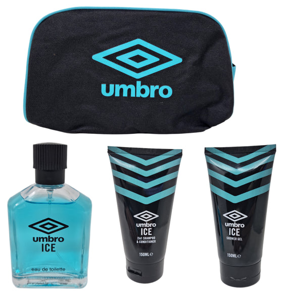 Umbro Ice Toiletry Bag Gift Set, Edt 75ml, Shampoo & Conditioner 150ml & Shower Gel 150ml