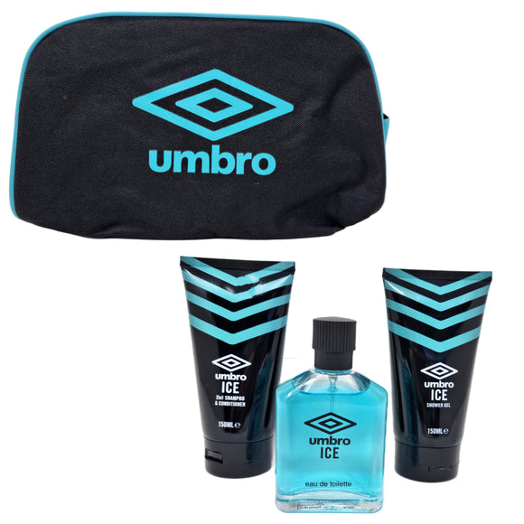 Umbro Ice Toiletry Bag Gift Set, Edt 75ml, Shampoo & Conditioner 150ml & Shower Gel 150ml