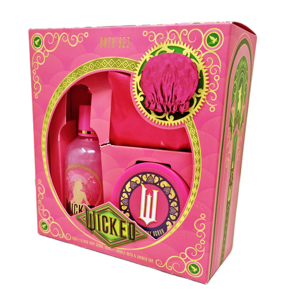 Wicked Glinda Bath Gift Set Pink Bubble Bath, Body Butter & Shower Cap