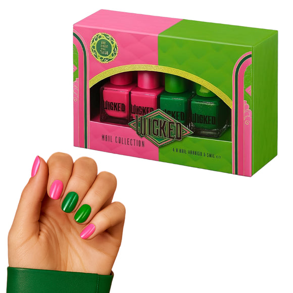 Wicked Nail Polish Collection Gift Set 4 Colours 2 Pink 2 Green Glossy Finish