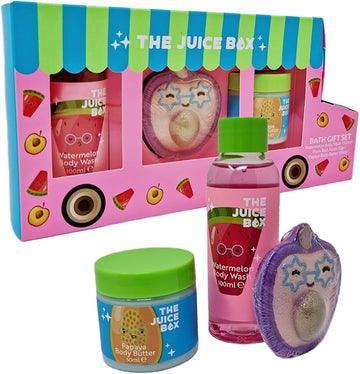 Valentines Juice Box Watermelon & Papaya Bath Gift Set Body Wash Butter Fizzer - 0