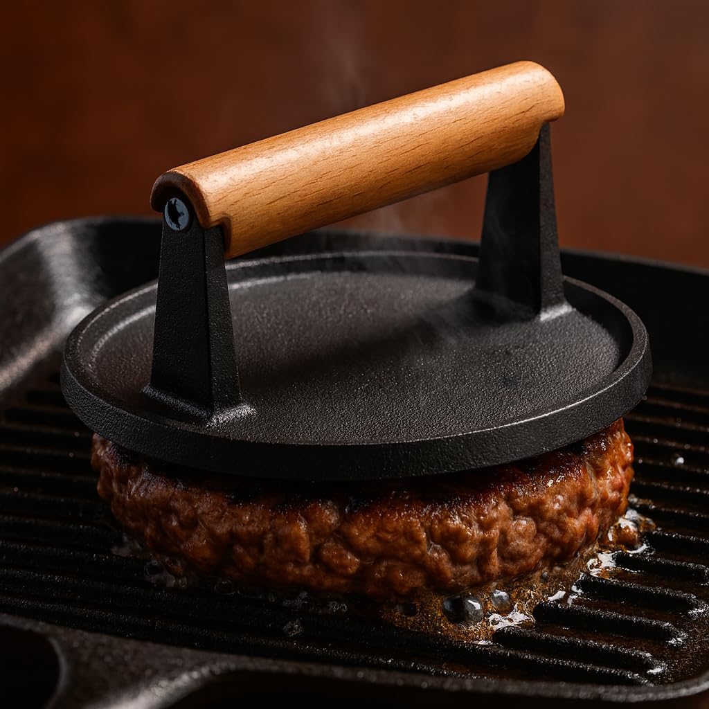 Burger Press, Cast Iron Heavy Duty Burger Smasher for Griddle