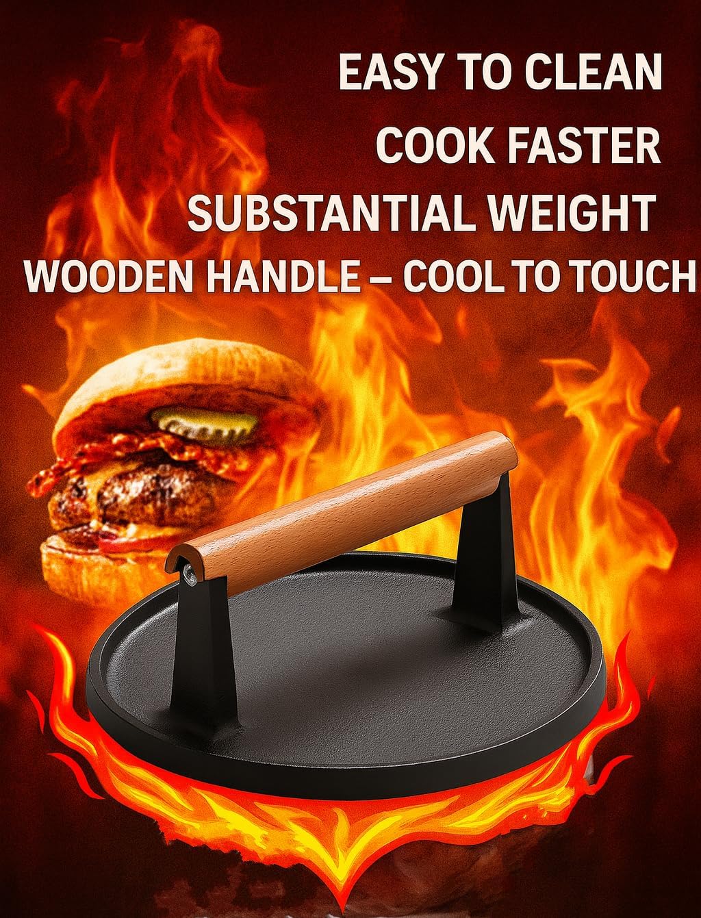 Burger Press, Cast Iron Heavy Duty Burger Smasher for Griddle