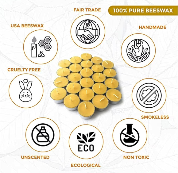 Pure Beeswax Tea Light Candles Pack of 24