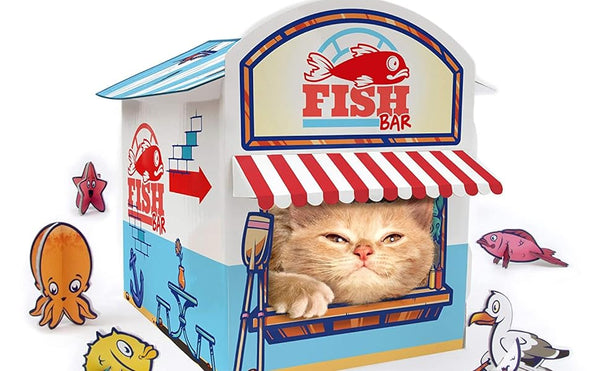 Suck UK Cat Kiosk Play House Fish Bar for Indoor Cats & Kittens