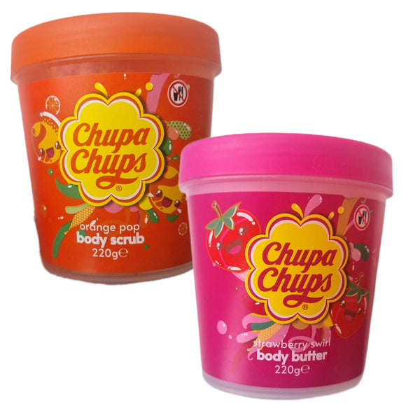 Chupa Chups Strawberry Swirl Body Butter & Orange Pop Body Scrub Set Candy Theme