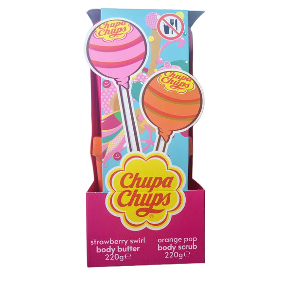 Chupa Chups Strawberry Swirl Body Butter & Orange Pop Body Scrub Set Candy Theme