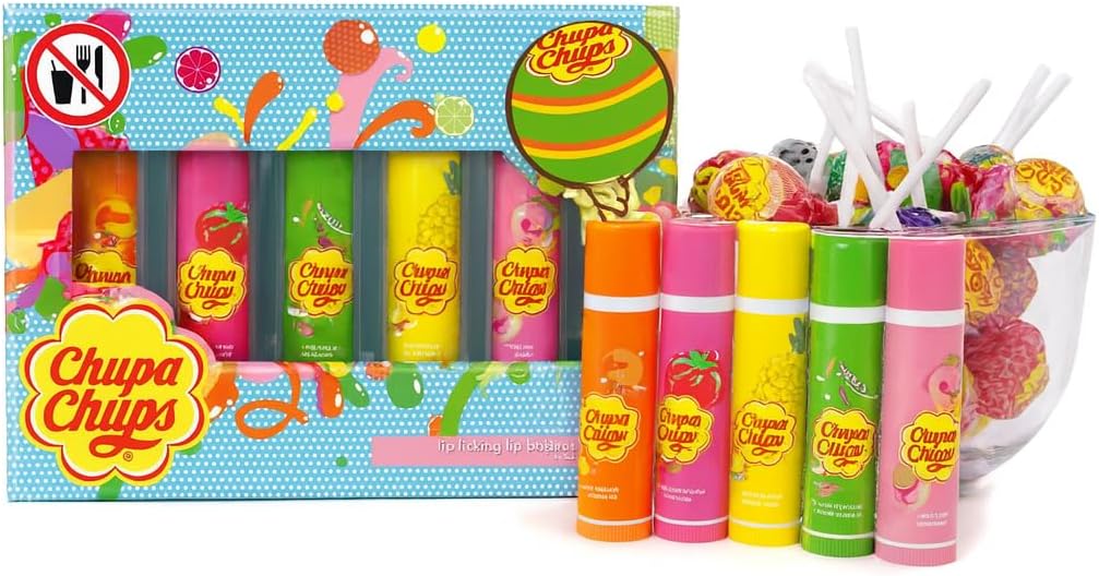 CHUPA CHUPS LIP BALMS - ORANGE, STRAWBERRY, MELON, PINEAPPLE