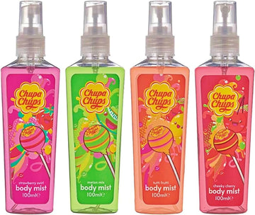 Chupa Chups Body Mist 4-Pack | Sweet Fruity Scents – Strawberry, Melon, Tutti Frutti & Cherry (100ml Each) - 0