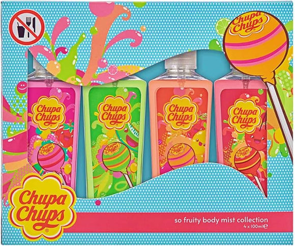Chupa Chups Body Mist 4-Pack | Sweet Fruity Scents – Strawberry, Melon, Tutti Frutti & Cherry (100ml Each)
