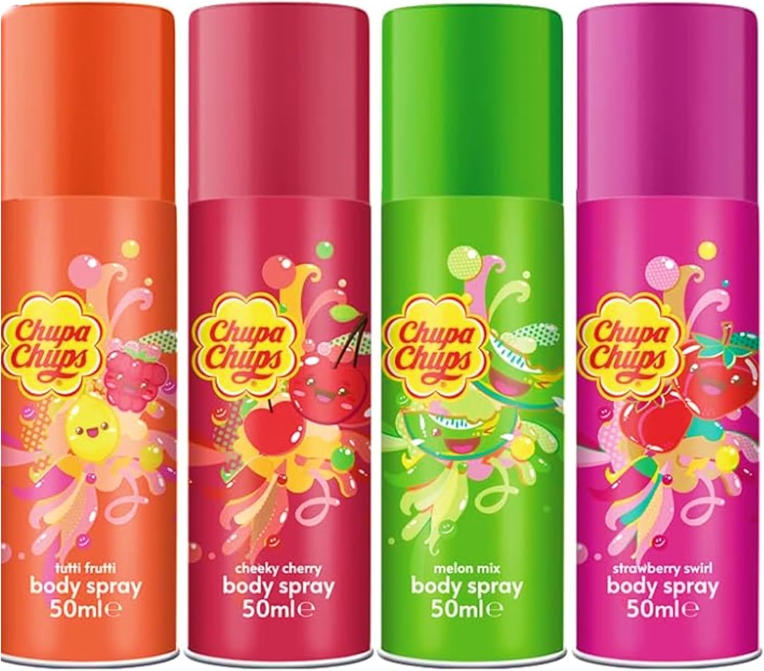 Chupa Chups 4 x 50ml Body Spray Gift Set- Cherry, Melon, Peach, Strawberry