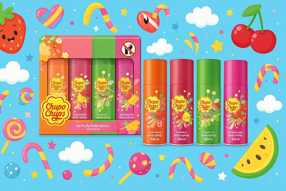 Chupa Chups 4 x 50ml Body Spray Gift Set- Cherry, Melon, Peach, Strawberry