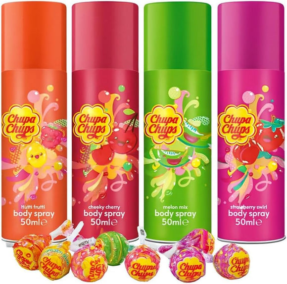 Chupa Chups 4 x 50ml Body Spray Gift Set- Cherry, Melon, Peach, Strawberry