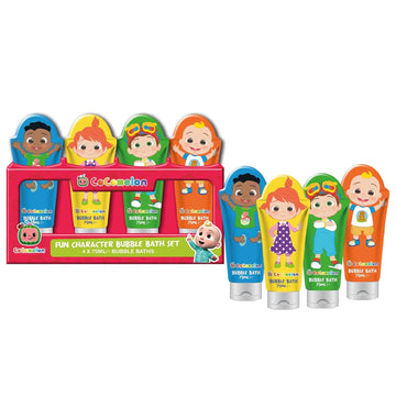 CoComelon Fun Character Bubble Bath Set 4 x 75ml – Kids Bath Gift Set - 0
