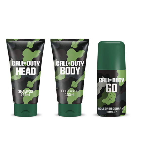 Call of Duty Men's Travel Set with Military-Style Wash Bag, 100ml Body Wash, 100ml Shampoo, 50ml Roll-On Deodorant, Gaming Gift Set