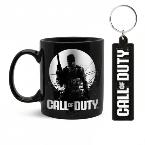 Call of Duty Official Mug & Key Ring Duo Set, Black, Silicone Keyring and Ceramic Cup, Gaming Merchandise Gift Pack