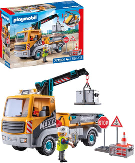 Playmobil Construction Lorry with Crane 71750 | Action Heroes Building Truck Playset | Construction Toy for Kids 4+