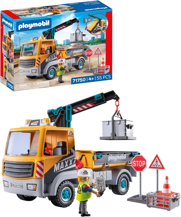 Playmobil Construction Lorry with Crane 71750 | Action Heroes Building Truck Playset | Construction Toy for Kids 4+