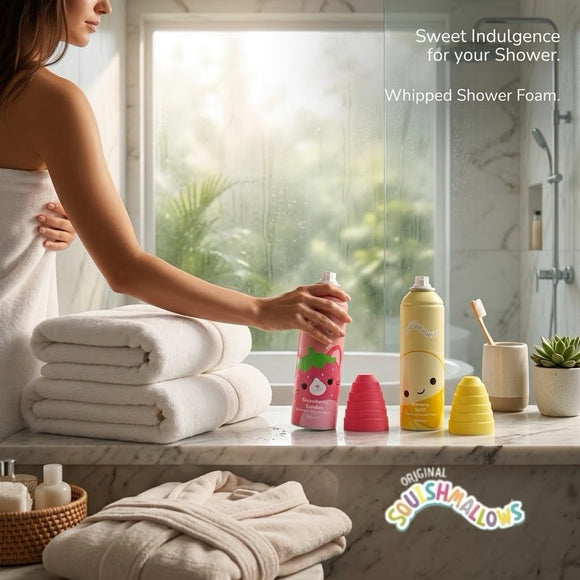 Squishmallows Whipped Shower Foam Gift Set 2 x 250ml | Strawberry Sundae & Banana Split
