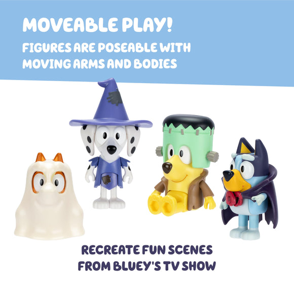 Bluey Halloween Figures Pack of 4, Robust Articulated Character Toys with Bingo, Chloe, and Lucky Figurines, Small Action Figures for Kids Ages 3+