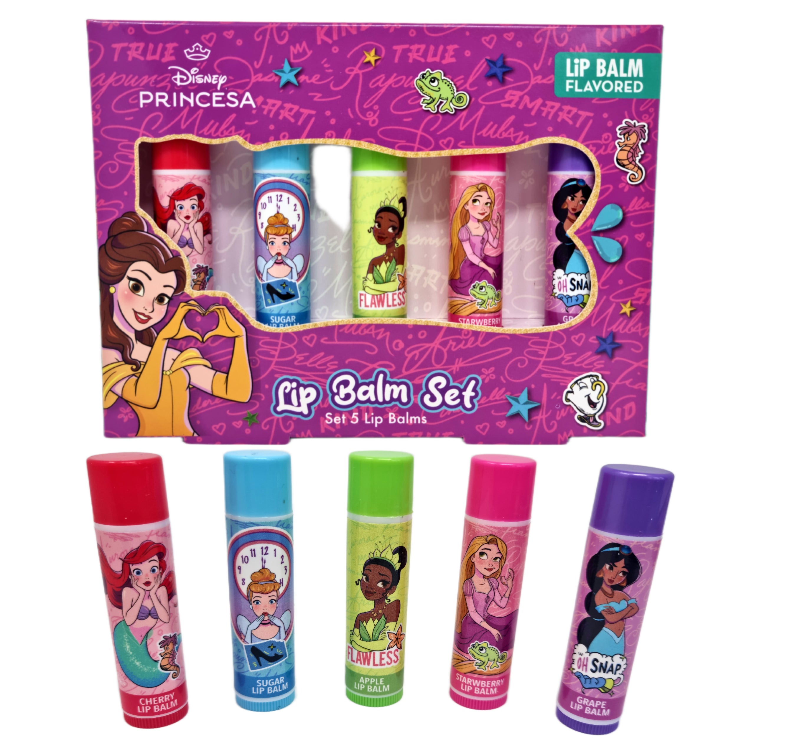 Disney Princess Lip Balm 5-Pack Gift Set Cherry Apple Strawberry Grape Apple