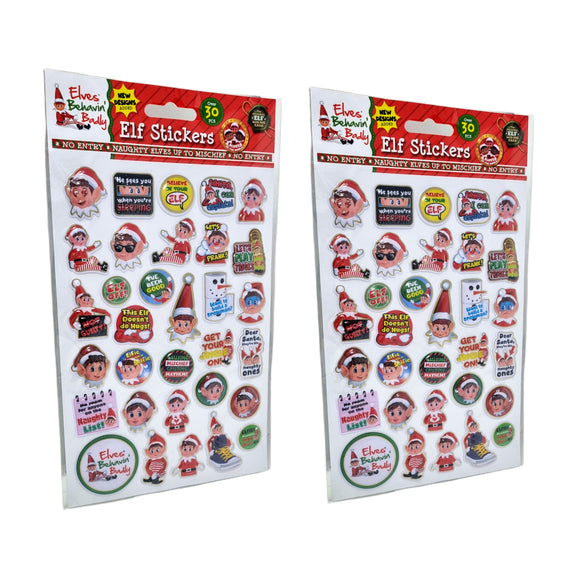 Elf Stickers Elves Behavin' Badly Christmas Presents Cards Notes Fridge Books x 2 Packs of 30
