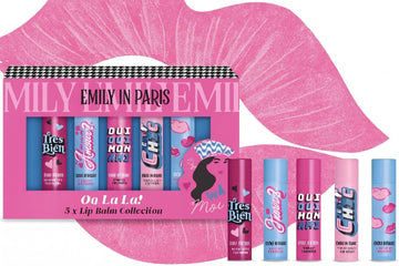 EMILY IN PARIS LIP BALMS- RASPBERRY, VANILLA, MATCHA, VANILLA, MINT - BOXED