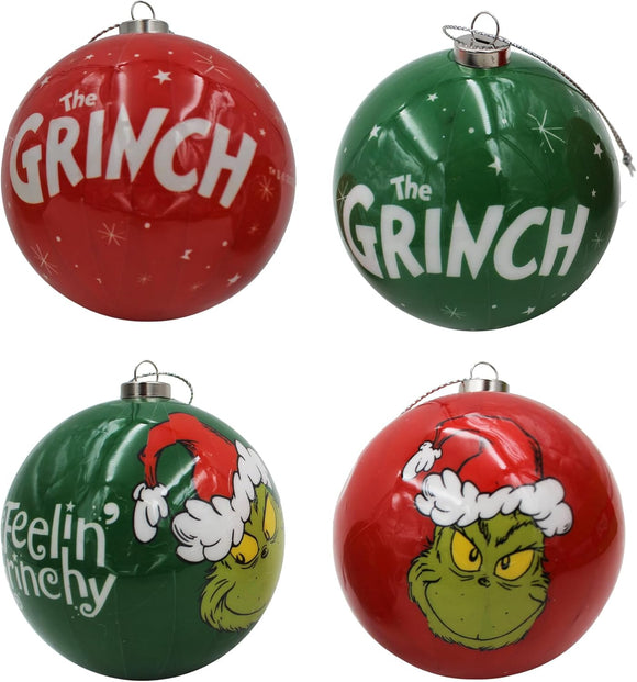 Grinch Christmas Bauble Tree Decoration 7.5cm Hanging Ornament - Set of Four