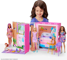 Barbie Dollhouse Getaway House Playset with Accessories | Kids Folding Doll House 4 Rooms Furniture Set - 0