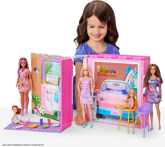 Barbie Dollhouse Getaway House Playset with Accessories | Kids Folding Doll House 4 Rooms Furniture Set
