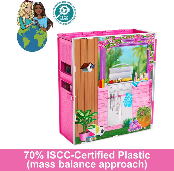 Barbie Dollhouse Getaway House Playset with Accessories | Kids Folding Doll House 4 Rooms Furniture Set