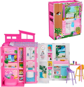 Barbie Dollhouse Getaway House Playset with Accessories | Kids Folding Doll House 4 Rooms Furniture Set