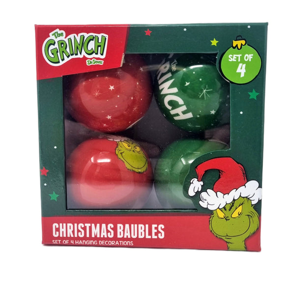 Grinch Christmas Bauble Tree Decoration 7.5cm Hanging Ornament - Set of Four