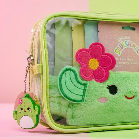 Squishmallows Face Mask Gift Set | 5 Sheet Masks, Headband, Cosmetic Bag & charm