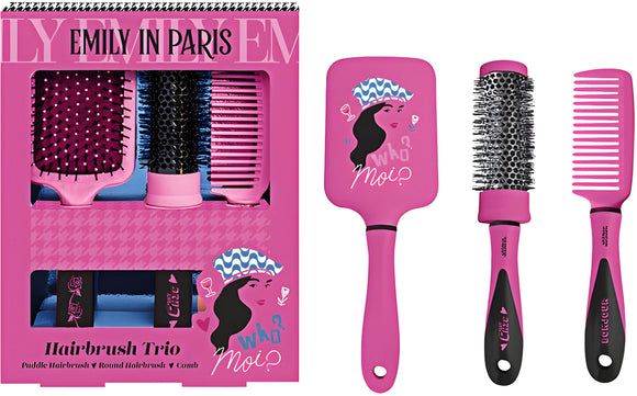 Emily in Paris Hair Care Trio Set Pink Who Moi Paddle, Round and Comb