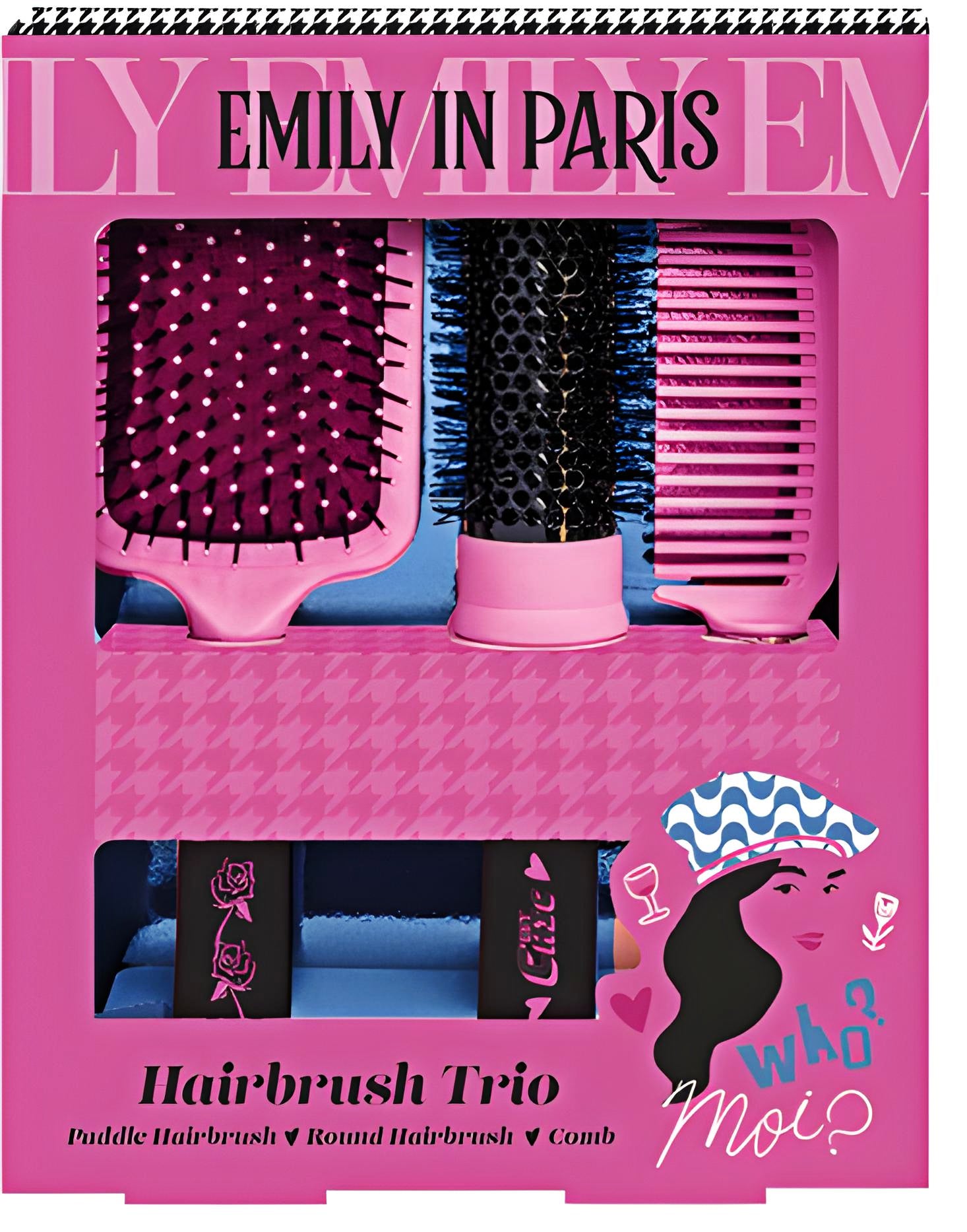 Emily in Paris Hair Care Trio Set Pink Who Moi Paddle, Round and Comb