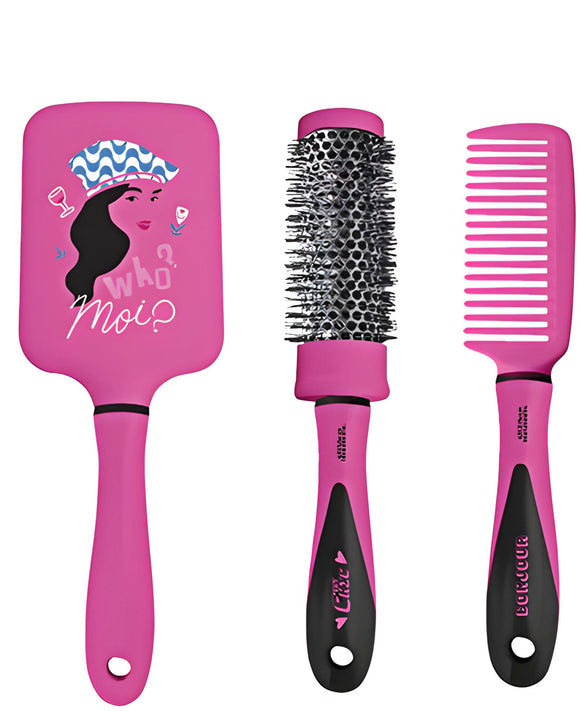 Emily in Paris Hair Care Trio Set Pink Who Moi Paddle, Round and Comb