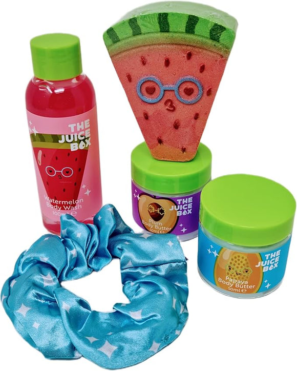 Valentines Juice Box Watermelon Bath Gift Set Body Wash Butters Fizzer Scrunchie
